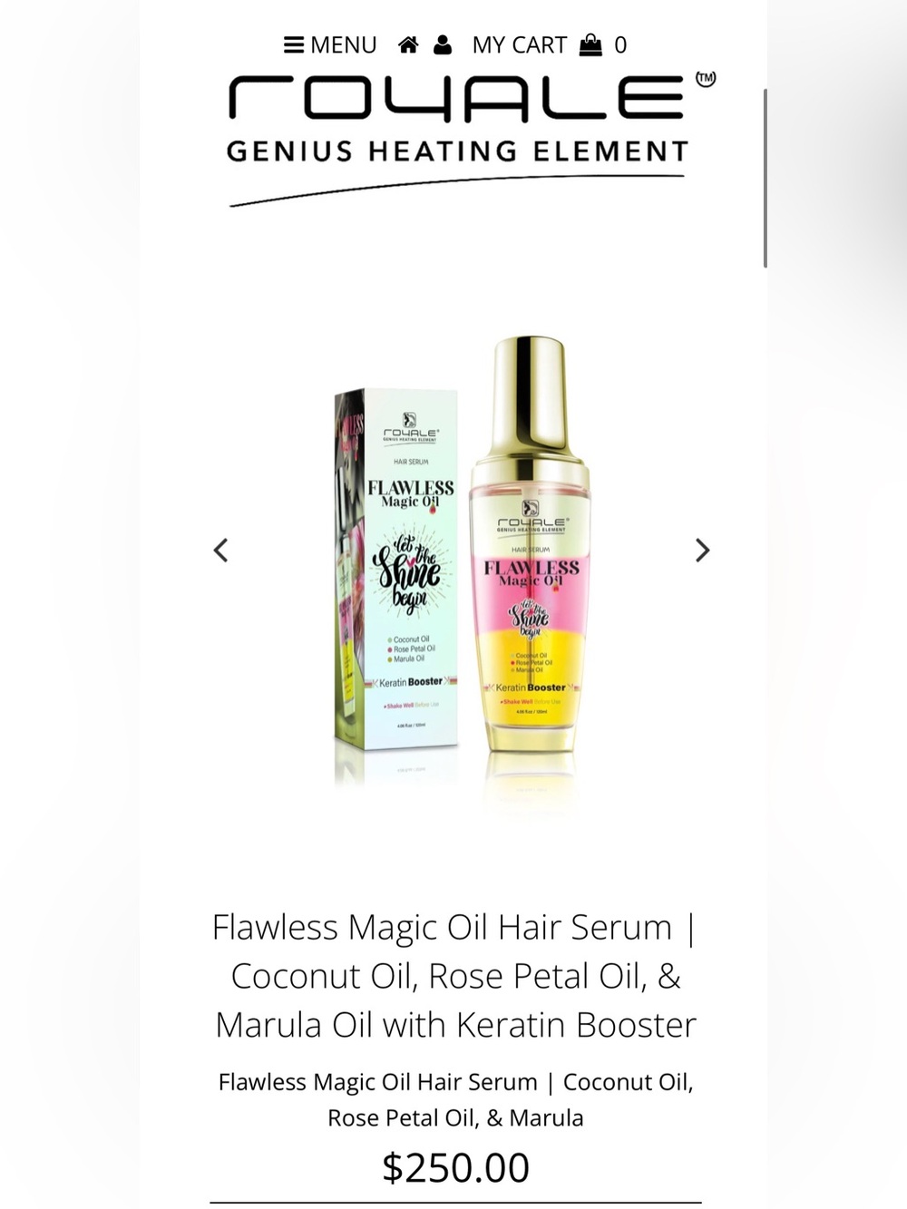 ROYALE Flawless Magic Oil Hair Serum, Coconut Oil, Rose Petal Oil, & Marula Oil - Picture 4 of 8